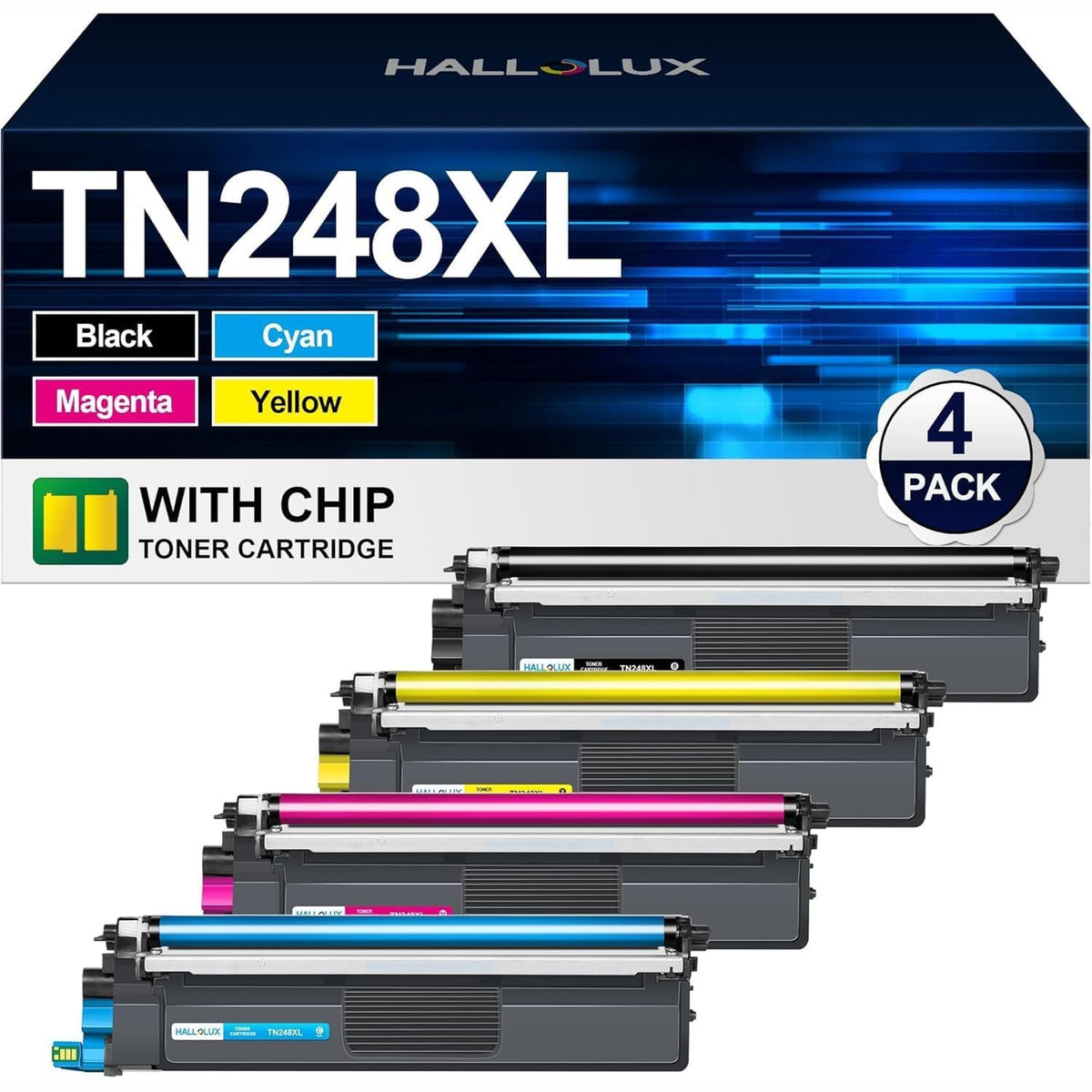 309782 - HALLOLUX TN248XL TN248 i pajtueshëm me Brother TN 248 TN 248XL TN-248XL për Brother HL-L3240CDW MFC-L8390CDW T DCP-L3560CDW MFC-L3760CDW MFC-L3740CDWE DCP-L3520CDWE HL-L8240CDW (Pako me 4 copë)