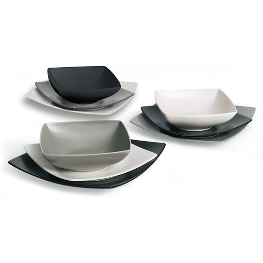 160682 - EXCELSA Set katror enësh Eclipse me 18 pjesë, material qeramik, ngjyra e bardhë, e zezë dhe gri