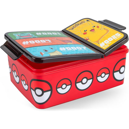 162984 - P:OS - Kutia e Drekës POKÉMON për Fëmijë me 2 Ndarje dhe Mbyllje me Kapëse, Prej Plastike pa BPA, Dizajn Pikachu, Bulbasaur, Charmander, Squirtle - Ideal për Kopsht dhe Shkollë