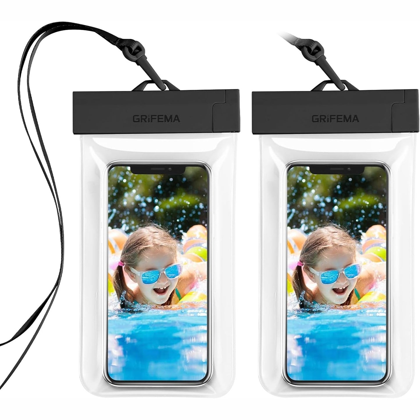 274553 - GRIFEMA GH01, [2 Njësi] Mbështjellëse Telefoni Celulare e Papërshkueshme nga Uji, Çantë Universale IPX8 për iPhone, Xiaomi, Samsung, deri në 8.2", e Zezë
