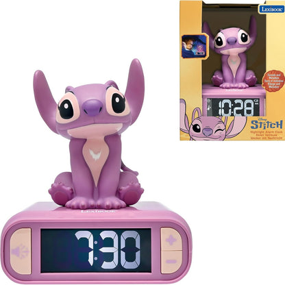 226837 - LEXIBOOK Orë alarmi Disney Stitch me dritë nate me engjëll, Tinguj dhe melodi, Ekran LCD me ndriçim nga prapa, I ndritshëm, Drimë, Rozë, RL800D1