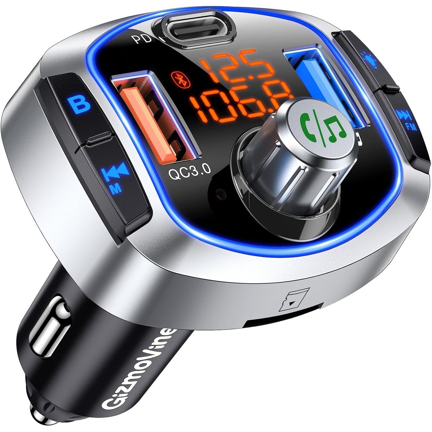 268951 - GIZMOVINE Transmetues FM për Makinë Bluetooth 5.4, 81W (PD 45W & QC3.0 36W), Thirrje pa Duar