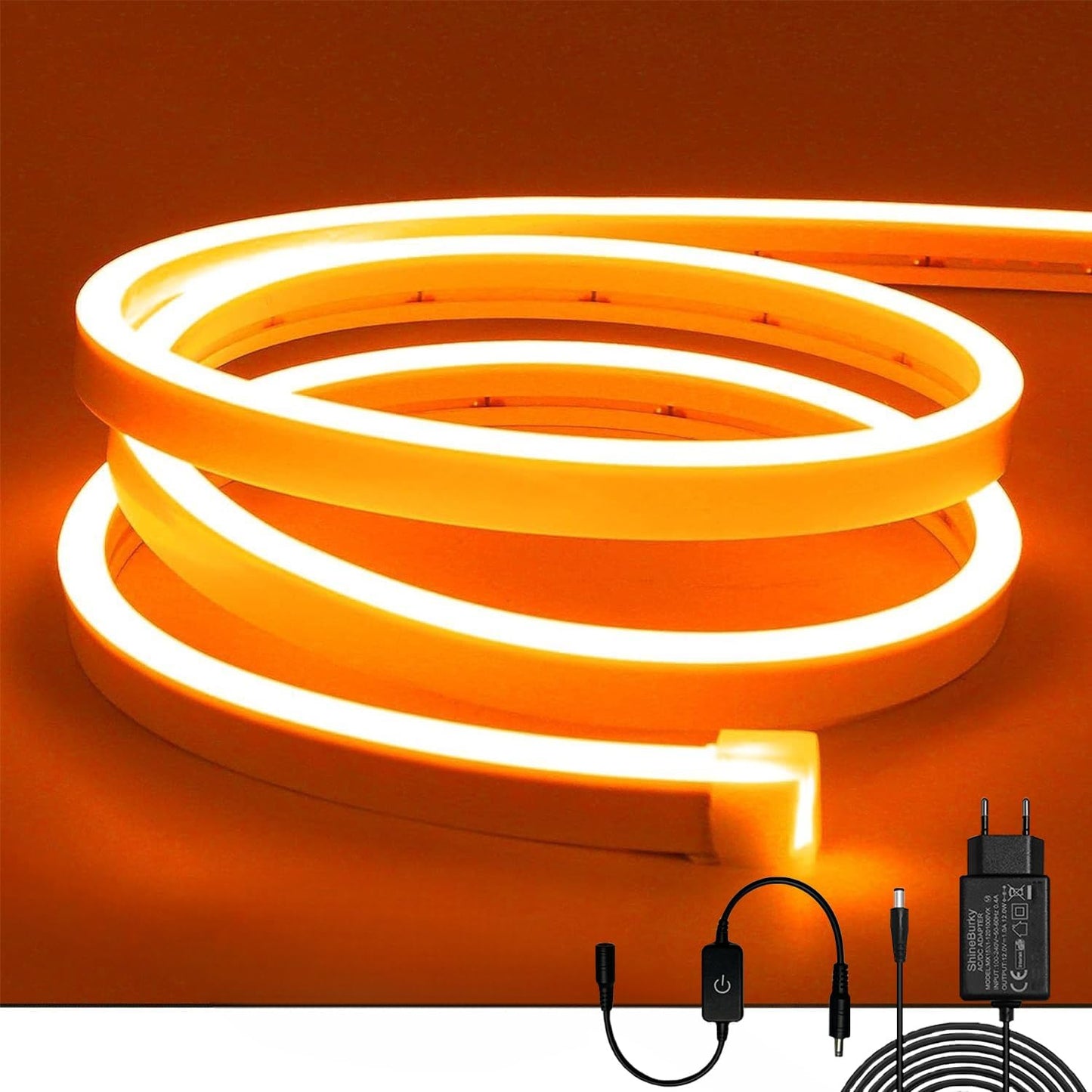 204736 - SHINEBURKY Shirit LED Neon 5m, Blu Akullore, 12V, IP65 i Papërshkueshëm nga Uji, me Errësim të Lehtë, për Dekorim të Brendshëm dhe të Jashtëm të Televizorit të Dhomës së Gjumit (Përfshinë Adaptor Energjie)