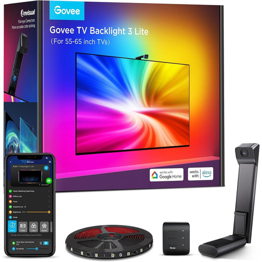 260226 - GOVEE Ndriçim Backlight TV 3 Lite, Sinkronizim për TV 55-65 inç, Shirit LED Ambilight RGBICW 3.6M WiFi me Kamerë