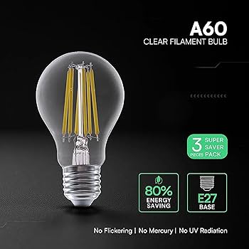 205822 - V-TAC Llampa LED me Filament 3x E27-12W (Ekuivalent 100W), Modeli A60-1521, Lumen 1521, Xham Klasik, 3000K Bardhë e Ngrohtë, Maksimal Efikasitet dhe Kursim Energjie