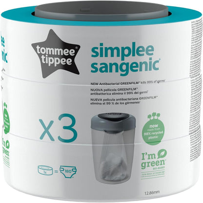 289908 - TOMMEE TIPPEE Kaseta mbushëse për sistemin e asgjësimit të pelenave Simplee, set prej 3 copësh, për përdorim vetëm në kovat e pelenave Simplee Sangenic