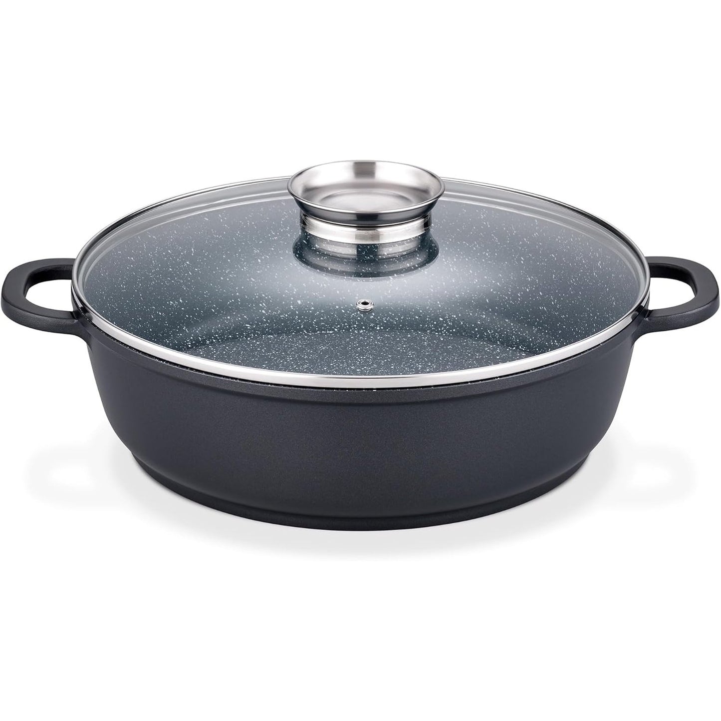 221862 - GSW GOURMET Tigan servirjeje prej graniti me kapak qelqi, 32 cm, induksion, jo-ngjitëse, e zezë