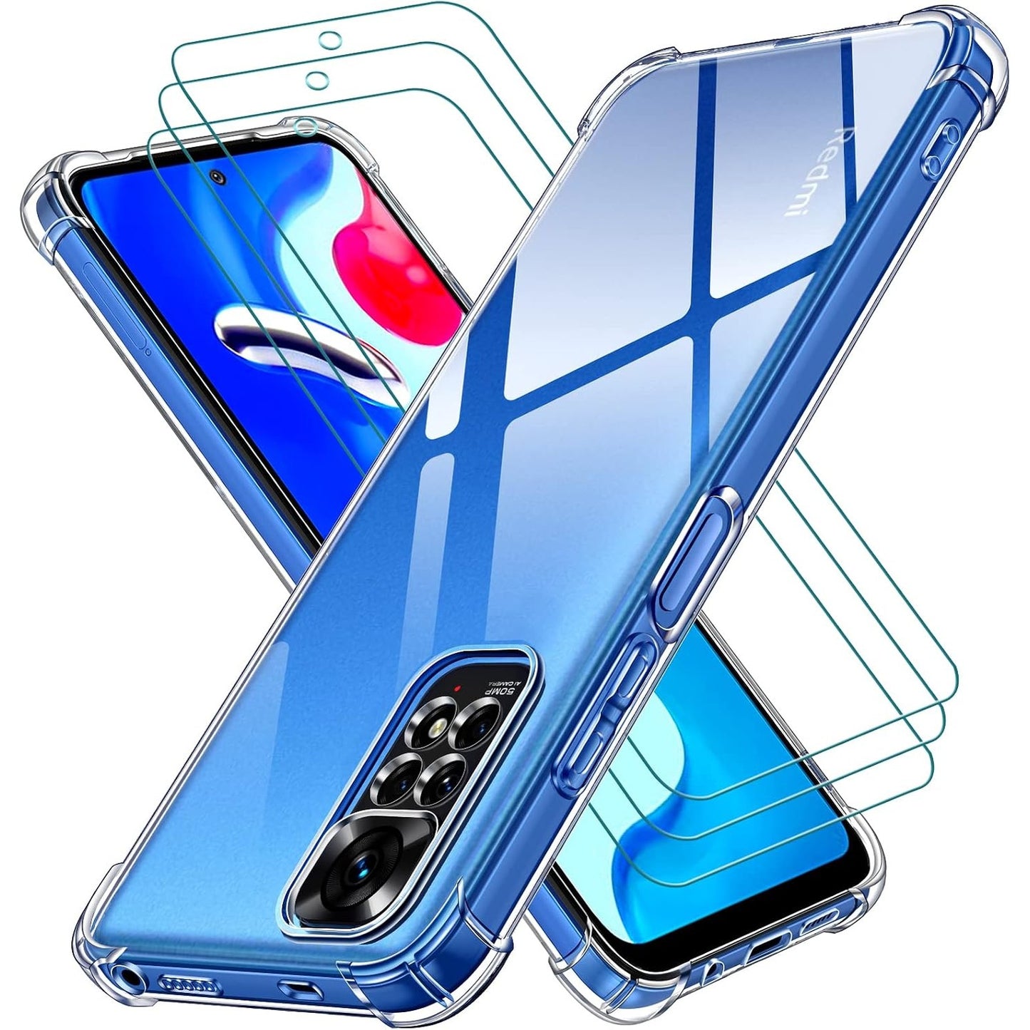 269567 - MBROJTËSE TRANSPARENTE IVOLER për Xiaomi Redmi Note 11 4G / Xiaomi Redmi Note 11S 4G me 3 mbrojtëse ekrani prej qelqi të temperuar, mbulesë mbrojtëse transparente prej silikoni të butë TPU, rezistente ndaj goditjeve