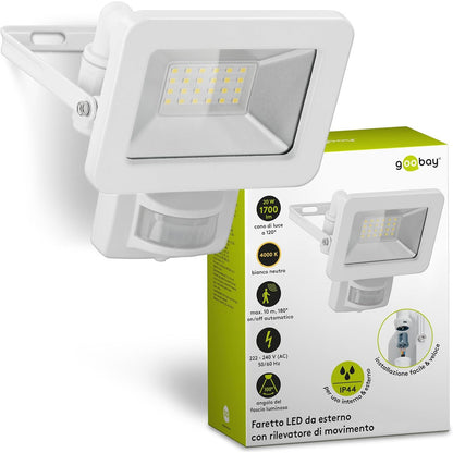 184660 - GOOBAY Dritë LED Modeli 53880 me Sensor Lëvizjeje PIR për Jashtë, 20W, IP44, Dritë e Bardhë Neutrale, 1700 lm, e Montuar në Mur, Dritë e Bardhë