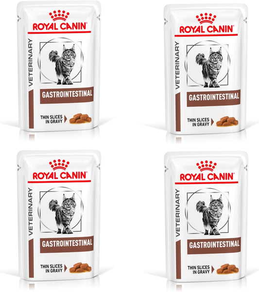 221203 - ROYAL CANIN Veterinare Gastrointestinale | Paketim me 4 copë | 4 x 12 x 85 g | Ushqim i lagësht për mace të rritura | Copa të holla në salcë | Për mace me keqthithje të zorrëve