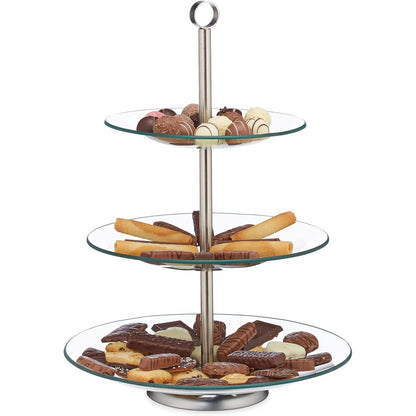 223478 - RELAXDAYS Stand Servirjeje me 3 nivele - E rrumbullakët, çelik inox, argjend/transparent, 1 copë