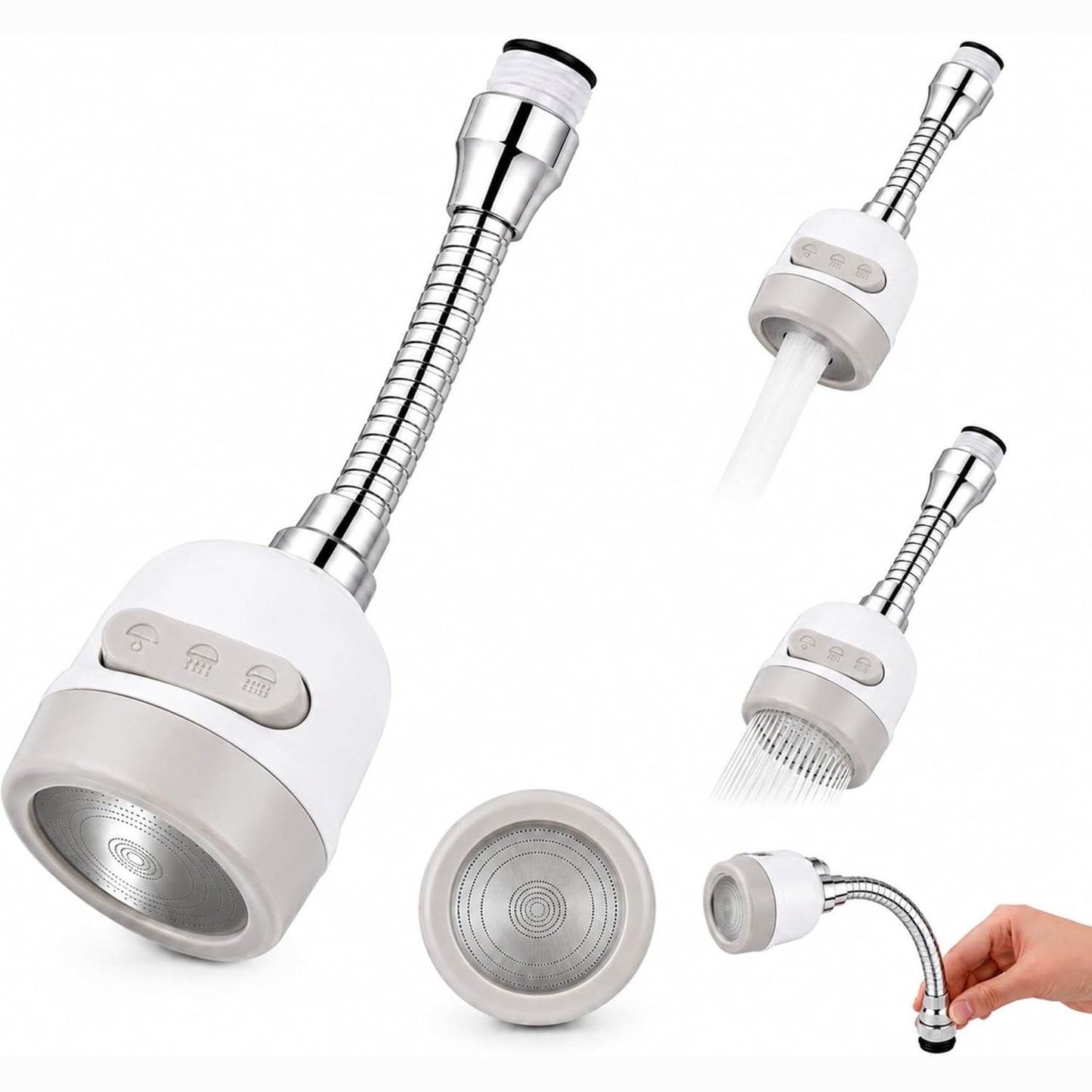 322734 - PARENCE Zgjatim fleksibël rubineti 360°, Aerator M22, 2 mënyra: spërkatje dhe dush, mbrojtëse uji e kromuar, e kthyeshme, e papërshkueshme nga uji, e përputhshme me lavamanët e kuzhinës dhe banjës