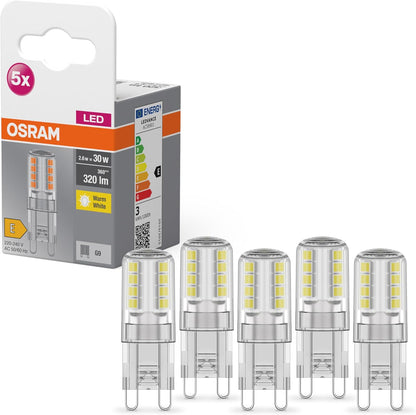 179971 - OSRAM Llambë LED Star PIN për bazë G9, Xham Transparent, E Bardhë e Ngrohtë (2700K), 320 Lumen, Zëvendësim për Llambat Inkandeshente 30W, Pa Errësim, Pako me 5 Llamba