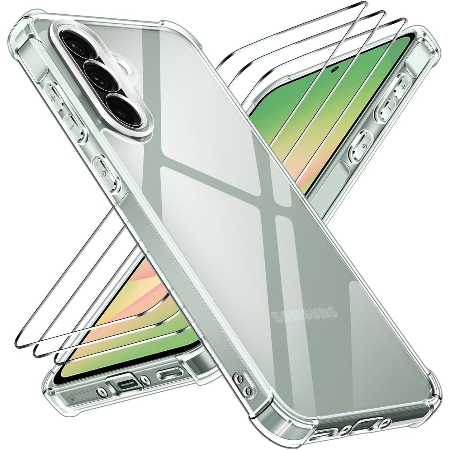 267421 - IVOLER Mbrojtëse ekrani për Samsung Galaxy A56 5G me 3 mbrojtëse ekrani prej qelqi të temperuar, transparente, rezistente ndaj goditjeve, e hollë prej silikoni