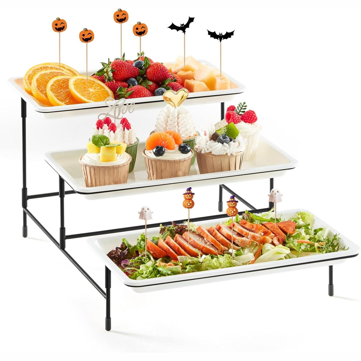 216752 - Lifewit Tabaka Servirjeje me 3 Pjata, Plastike e Madhe Drejtkëndëshe 30 x 17 cm