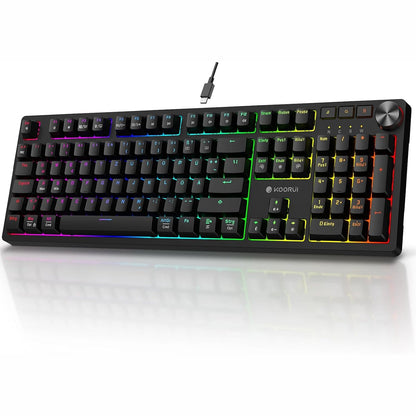 319702 - KOORUI Tastiera për Lojëra Mekanike QWERTZ, 104 Taste, 26 Taste RGB me Ndriçim nga Prapa, për Windows, MacOS, Linux - Blue Switch