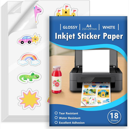 296328 - Euqvunn 16 fletë letre ngjitëse A4 për printim, 210x297 mm, letër ngjitëse vinili e bardhë me shkëlqim, e papërshkueshme nga uji