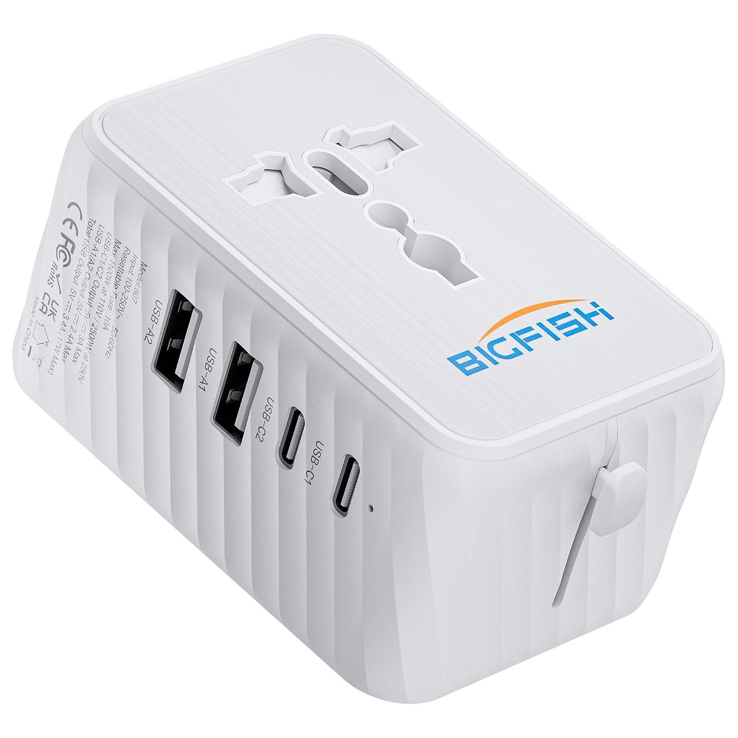 267073 - ADAPTUES UDHËTIMI BIGFISH Worldwide, Prizë Universale me 2 USB A dhe 2 USB C, për SHBA-në, Anglinë, Japoninë, Tajlandën dhe Australinë