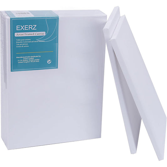 136276 - EXERZ Kanavasë për Artist 30x40cm, Pako 5 Copë, Trashësi 1.7cm, 280GSM, 100% Pambuk e Para-shtrirë, Pa Acid, E Bardhë, Kokërr Mesatare - Për Pikturë, Akrilikë, Pikturë me Vaj