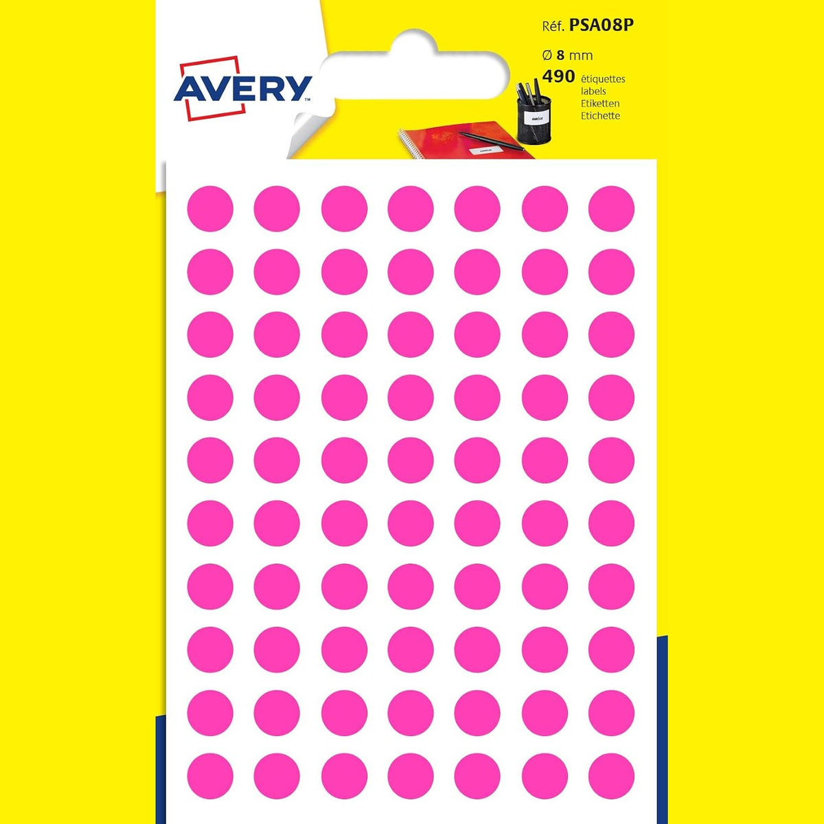 310758 - AVERY Qese me 490 pika vetëngjitëse rozë - Diametri 8 mm