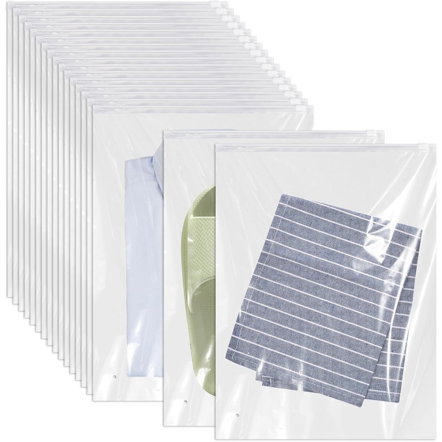 216681 - 50 Qese të Mëdha me Zinxhir të Ripërdorshme 30 x 40 cm - Qese Transparente - Plastike