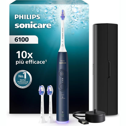 315164 - Furçë dhëmbësh elektrike Sonicare 6100, HX7403/01, 2 mënyra pastrimi, 3 nivele intensiteti, kontroll presioni, EasyStart, SmartTimer, çantë udhëtimi, blu marine