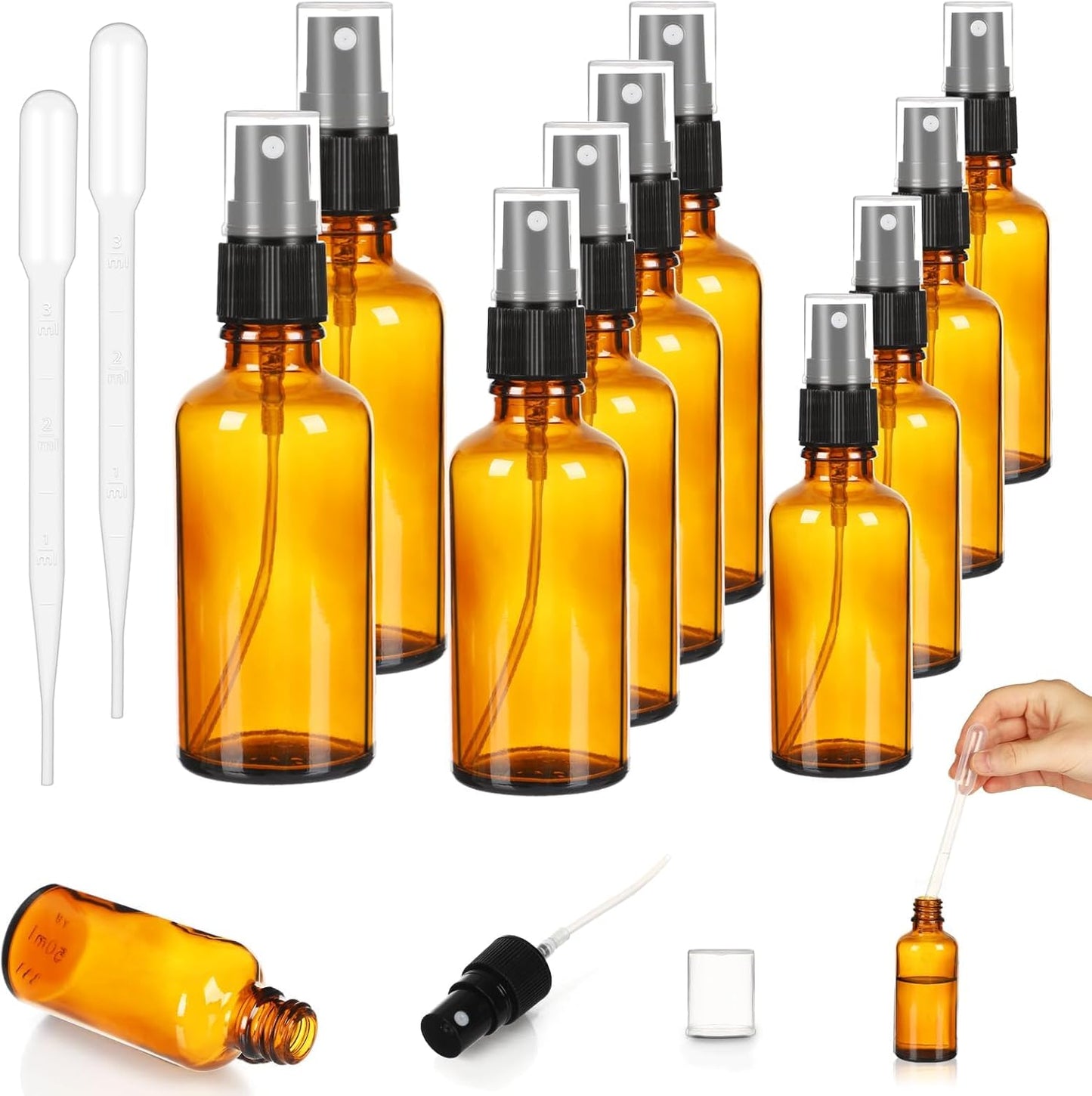 264133 - JULMELON - Shishe Sprej Qelqi Qelibar me 10 Pjesë, 10ml, 30ml, 50ml - Shishe të Vogla Qelqi Sprej me Pikatorë, Difuzues Parfumi të Ripërdorshëm për Ujë, Vajra, Parfume, Kozmetikë, Udhëtim