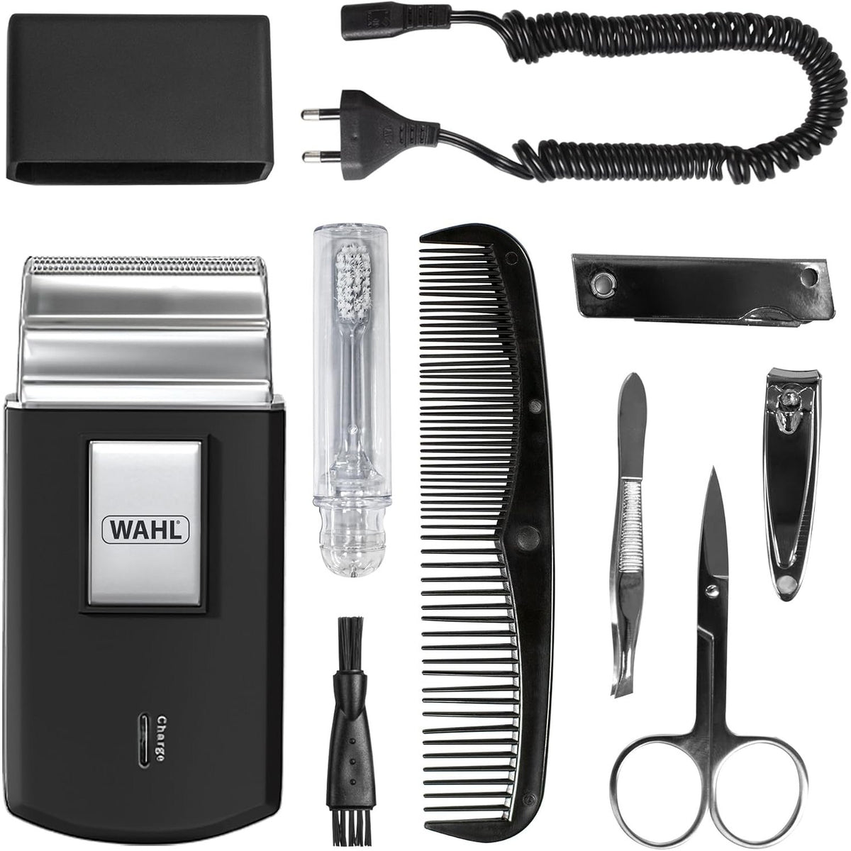 300747 - WAHL Kit rroje udhëtimi i rikarikueshëm, përfshin furçë dhëmbësh, limë thonjsh, gërshërë thonjsh, piskatore, krehër, çantë udhëtimi