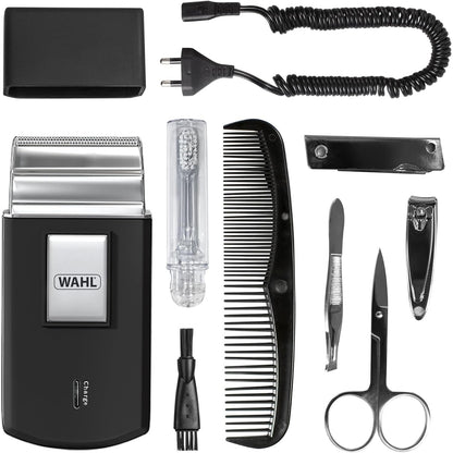 300747 - WAHL Kit rroje udhëtimi i rikarikueshëm, përfshin furçë dhëmbësh, limë thonjsh, gërshërë thonjsh, piskatore, krehër, çantë udhëtimi
