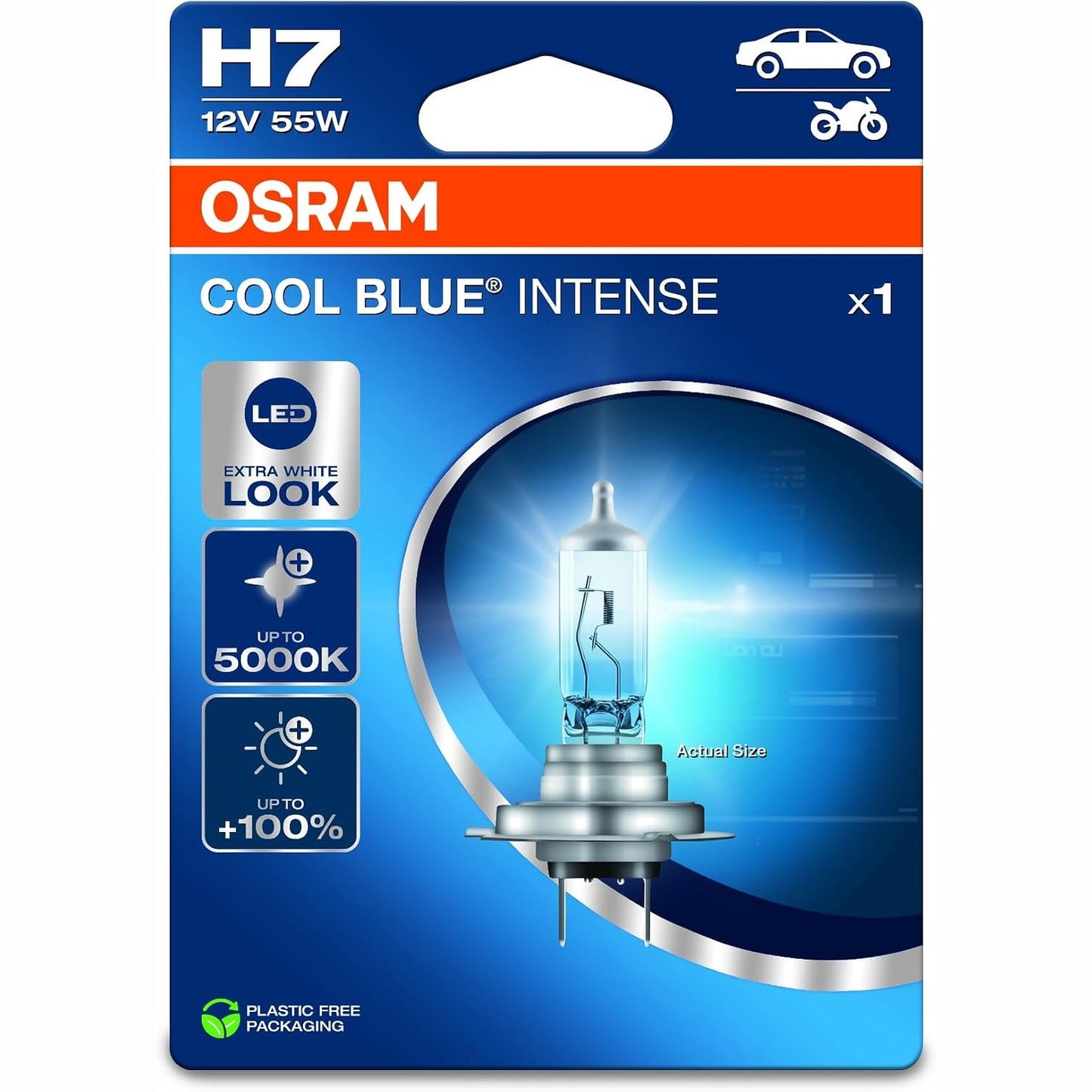 294377 - OSRAM COOL BLUE® INTENSE H7, llambë halogjene për headlight, +100% shkëlqim, deri në 5,000K, flluskë e vetme
