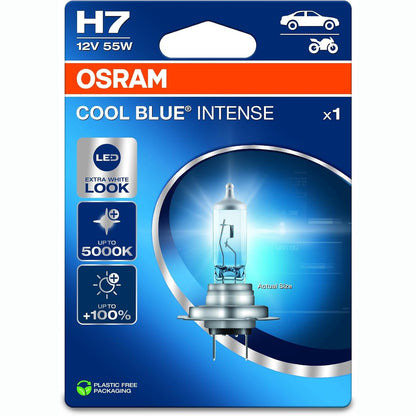 294377 - OSRAM COOL BLUE® INTENSE H7, llambë halogjene për headlight, +100% shkëlqim, deri në 5,000K, flluskë e vetme
