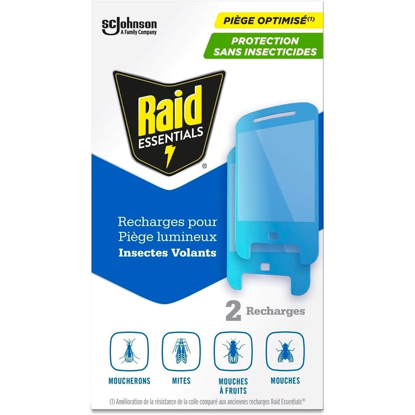 318671 - Raid Essentials Mbushëse për kurthe të lehta për mizat, mushkonjat dhe tenjat – Mbrojtje 24/7 – Pa insekticide, të sigurta për përdorim pranë fëmijëve dhe kafshëve shtëpiake – 2 mbushje
