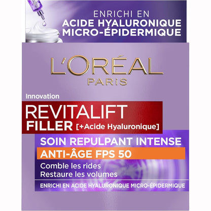 300646 - L'OREAL PARIS Kujdes intensiv kundër plakjes dhe mbushjes SPF 50, Krem dite me acid hialuronik, për të gjitha llojet e lëkurës, 50 ml