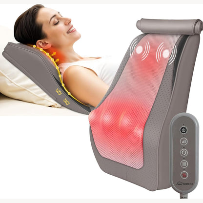 296600 - SNAILAX Masazhues Qafe Shiatsu me Nxehtësi dhe Dridhje, për shpinë, qafën dhe supet, jastëk masazhi, bezhë