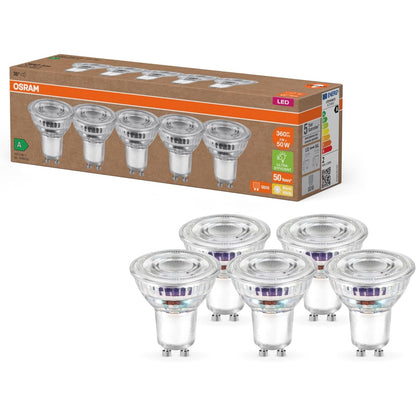 214707 - OSRAM Llambat LED me efikasitet të lartë, pako me 5 llamba, zëvendëson 50W, E27, xham