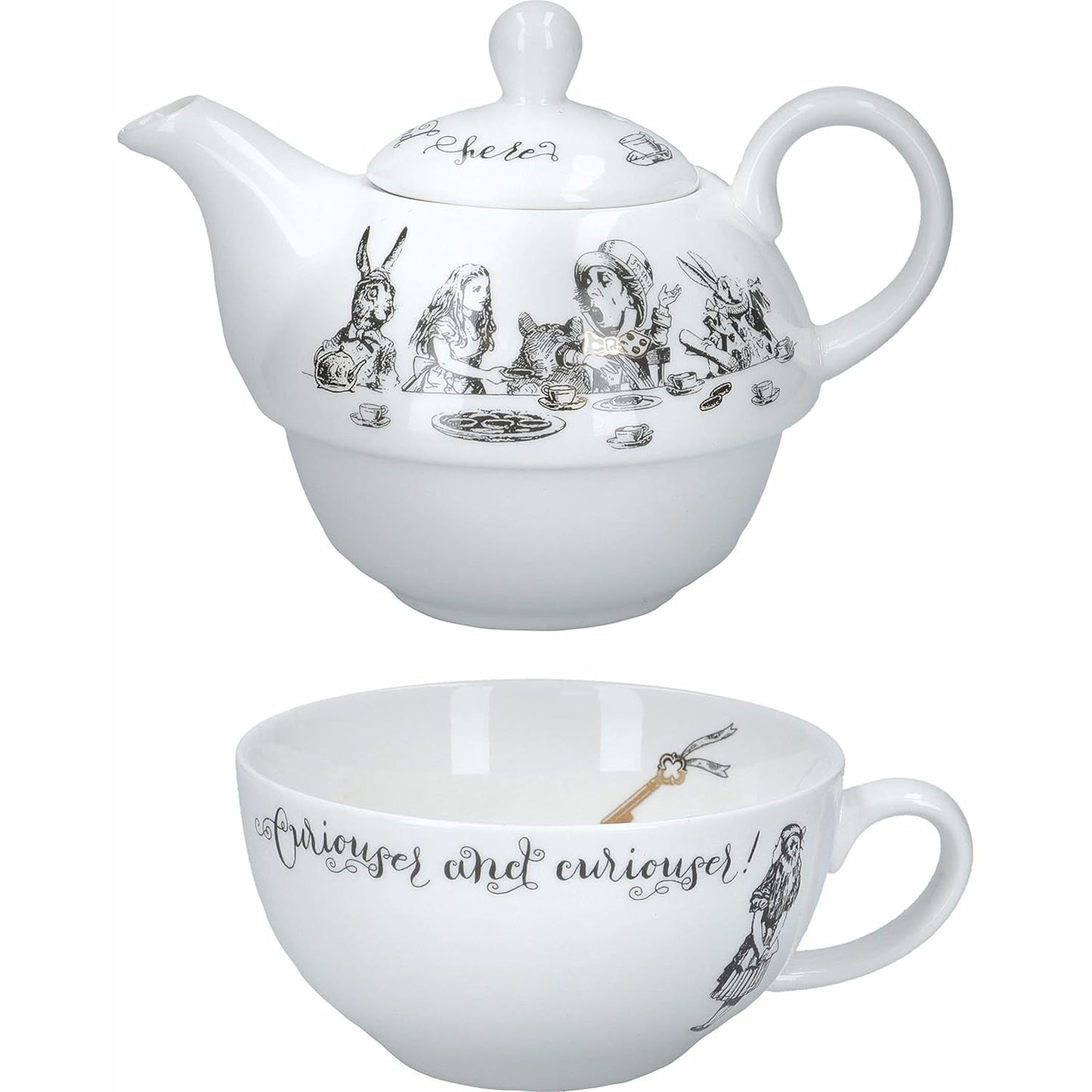 226596 - V&A Set çajniku dhe filxhani Alice in Wonderland për 1 person, Shërbim çaji kinez i hollë, i bardhë, 250 ml