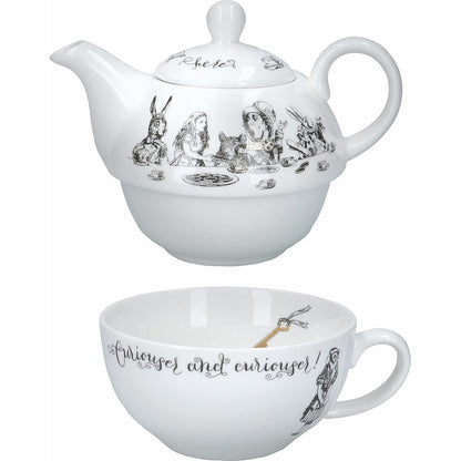 226596 - V&A Set çajniku dhe filxhani Alice in Wonderland për 1 person, Shërbim çaji kinez i hollë, i bardhë, 250 ml