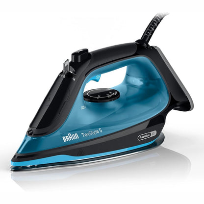292821 - BRAUN TexStyle 5 SI5256BL, Hekur Rrobash me Pllakë Superqeramike FreeGlide 3D, 2600W, mbushje 300ml, dorezë ergonomike, sistem anti-pikim, Blu/E Zezë