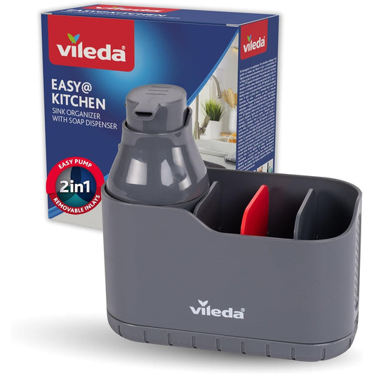 201420 - VILEDA Organizues Lavamani me Dozator Sapuni dhe Mbajtëse Sfungjeri për Kuzhinë, Materiali Plastik, i Qëndrueshëm dhe i Pandryshkshëm