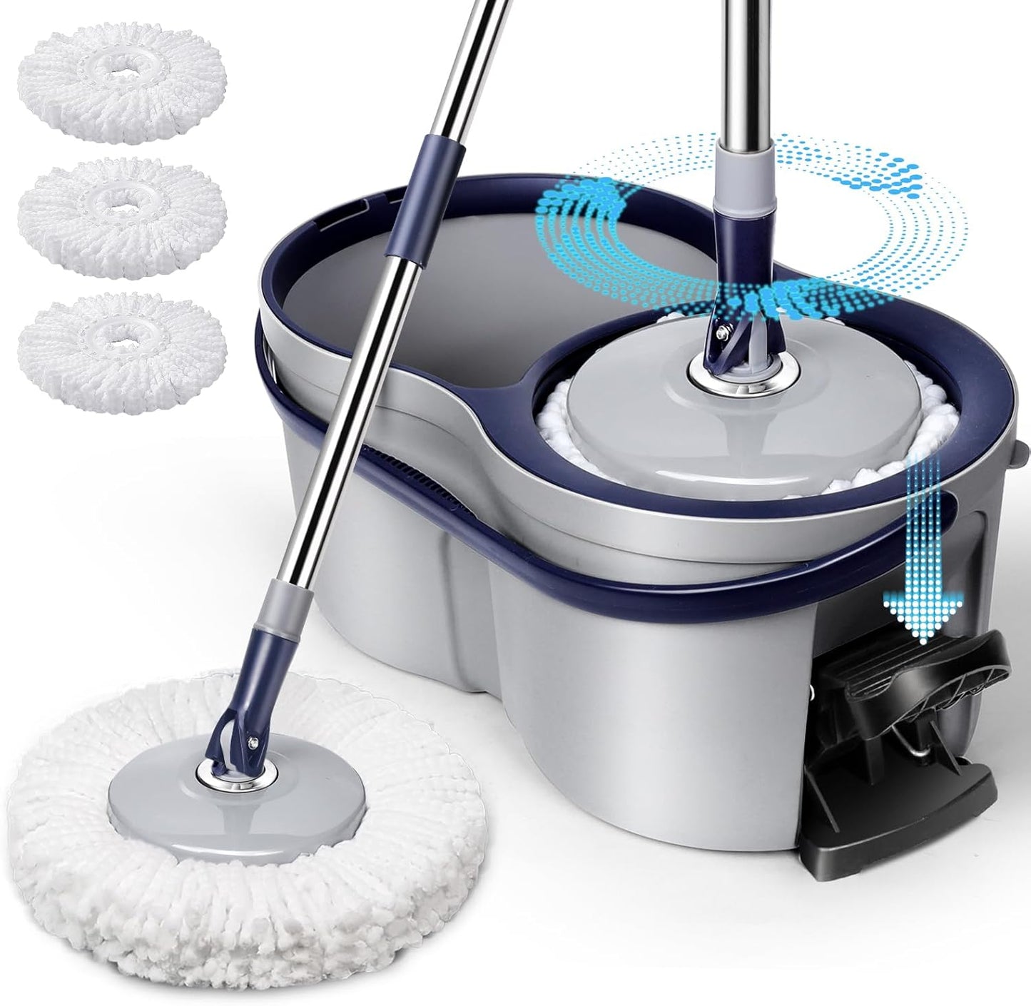 221543 - EUKUE Set Mop-esh me Kovë, 3 Koka Mop-esh Mikrofibre, Kovë Pastrimi 2-në-1, Mop me Funksion Shtrydhës