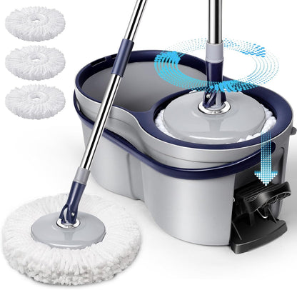 221543 - EUKUE Set Mop-esh me Kovë, 3 Koka Mop-esh Mikrofibre, Kovë Pastrimi 2-në-1, Mop me Funksion Shtrydhës
