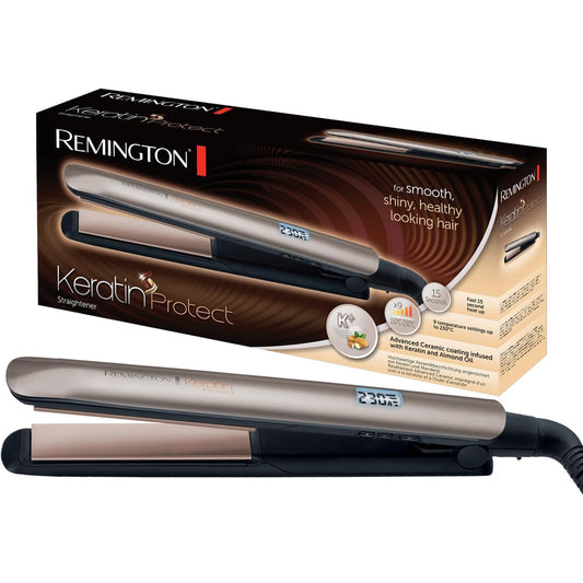 63161 - REMINGTON Drejtues Flokësh S8540 - Veshje Qeramike me Keratinë dhe Vaj Bajamesh, Ekran LCD, 9 Cilësime Temperature 150-230°C