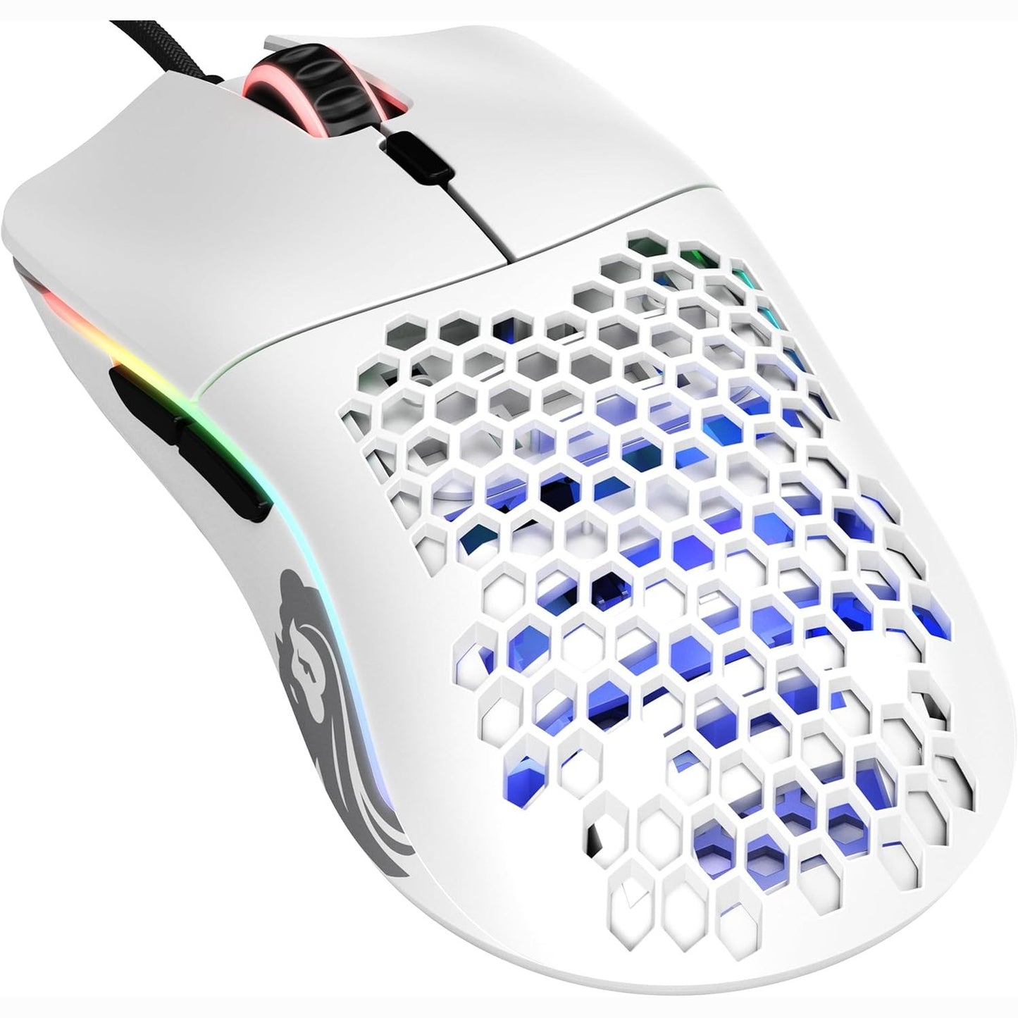 266155 - Glorious Gaming Maus për Lojëra me Tel, Modeli O - 67g, Dizajn super i lehtë në formë hualli bletësh, RGB, Sensor Pixart 3360, Çelësa Omron, Ambidextrous - E bardhë mat