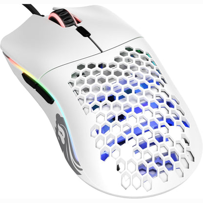 266155 - Glorious Gaming Maus për Lojëra me Tel, Modeli O - 67g, Dizajn super i lehtë në formë hualli bletësh, RGB, Sensor Pixart 3360, Çelësa Omron, Ambidextrous - E bardhë mat