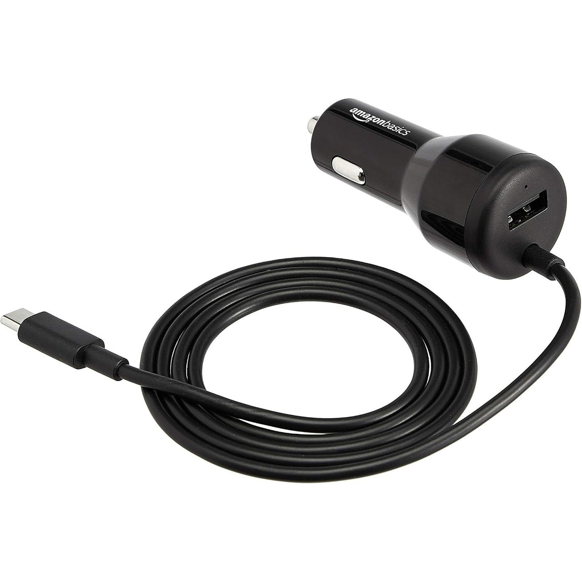 295379 - AMAZON BASICS - Karikues për makinë USB-C (18W) me furnizim me energji dhe USB-A (12W), me kabllo, i zi