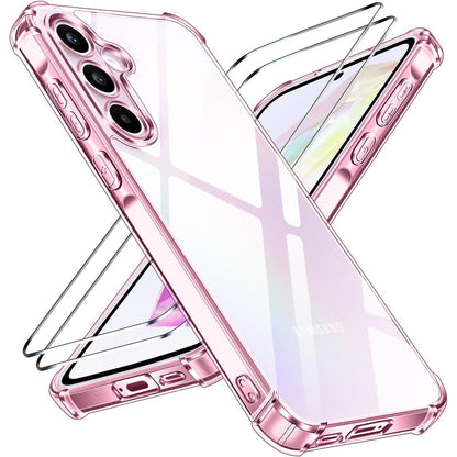 267311 - IVOLER Mbështjellëse transparente jo e verdhë për Samsung Galaxy A55 5G, mbrojtëse këndesh rezistente ndaj goditjeve, 1 mbulesë telefoni me 2 mbrojtëse ekrani prej xhami të temperuar, mbulesë e hollë transparente (vjollcë)