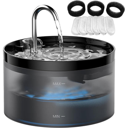 223529 - GIOTOHUN Shatërvan Uji për Mace, 2L, Dizajn Rubineti, Përfshin 6 Filtra + 3 Sfungjerë, I Zi