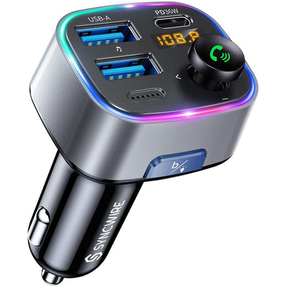 295267 - SYNCWIRE Transmetues FM për Makinë Bluetooth 5.4, 48W (PD 36W & 12W), Adaptor Bluetooth me Çelës Drite, Zë HiFi Bass, Karikim i Shpejtë