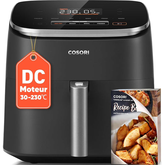 89156 - COSORI Turboblaze, Fritezë Ajri 9-në-1 XXL 6L, Motor DC i Qetë me 5 Shpejtësi, Pjekje në Skarë, Fermentim, Dehidrim, Ngrirje, Përfshirë 87 Receta, Kursim Energjie 64%