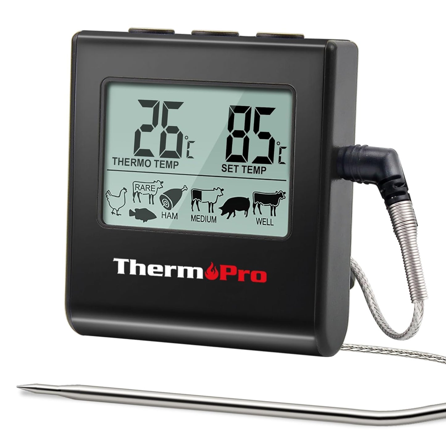 253112 - THERMOPRO Termometër dixhital për mish TP16, me kohëmatës për BBQ, i zi